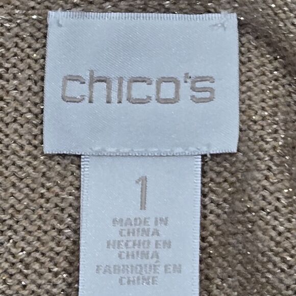 Chico's Brown with Gold Metallic Glitter Turtleneck Sweater Pullover Size 1 M/8 - Picture 6 of 13
